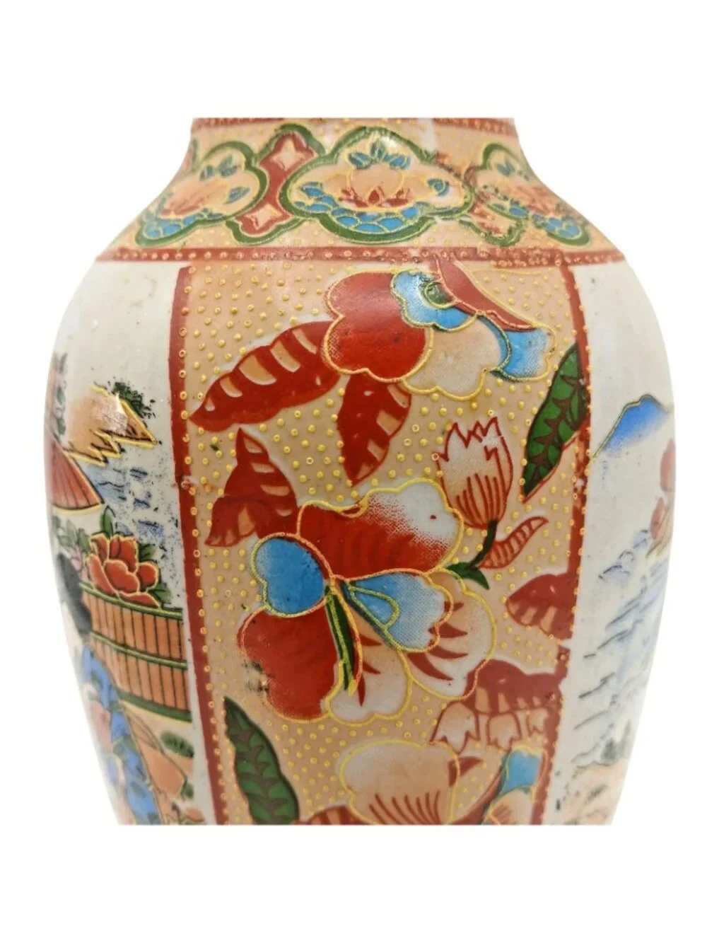 Japanese Satsuma Vase Geisha Scenic Floral Gold Gilt Pottery 10